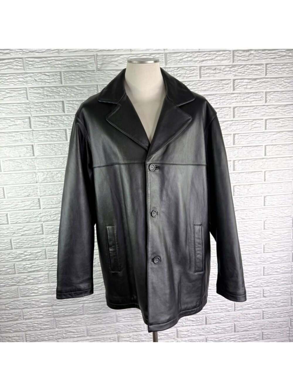 Vintage Knightsbridge Mens Black Leather Car Coat Jacket Size Large